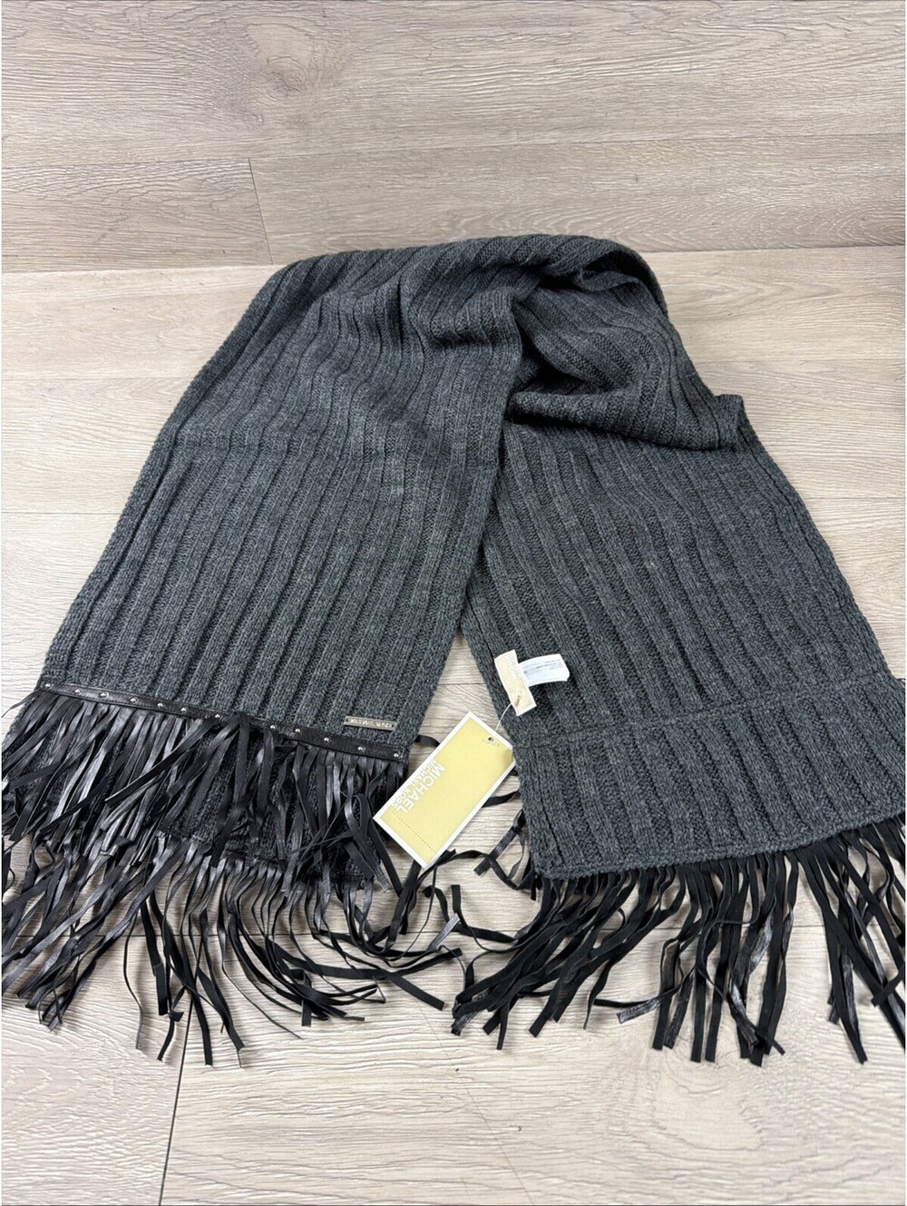 Michael Kors Scarf Womens One Size Gray MK Logo Knit Tassles NWT